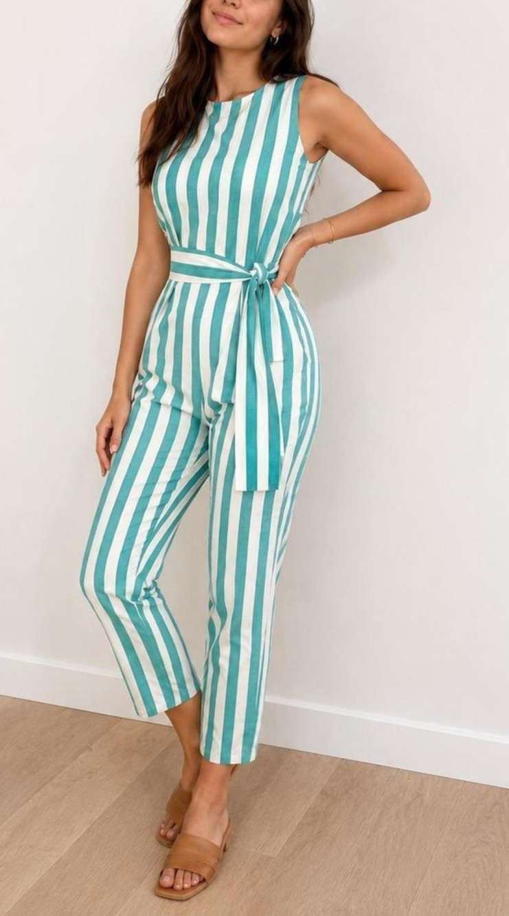 Marine Layer Eloise striped belted jumpsuit Size Sm Blue Coastal Resort Nautical